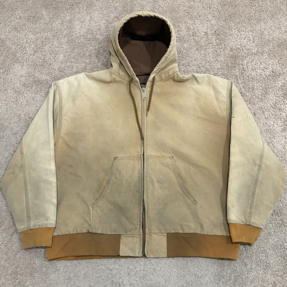 Vintage 90s Hartwell Hooded Workwear Jacket Men's XL Brown Faded Blank